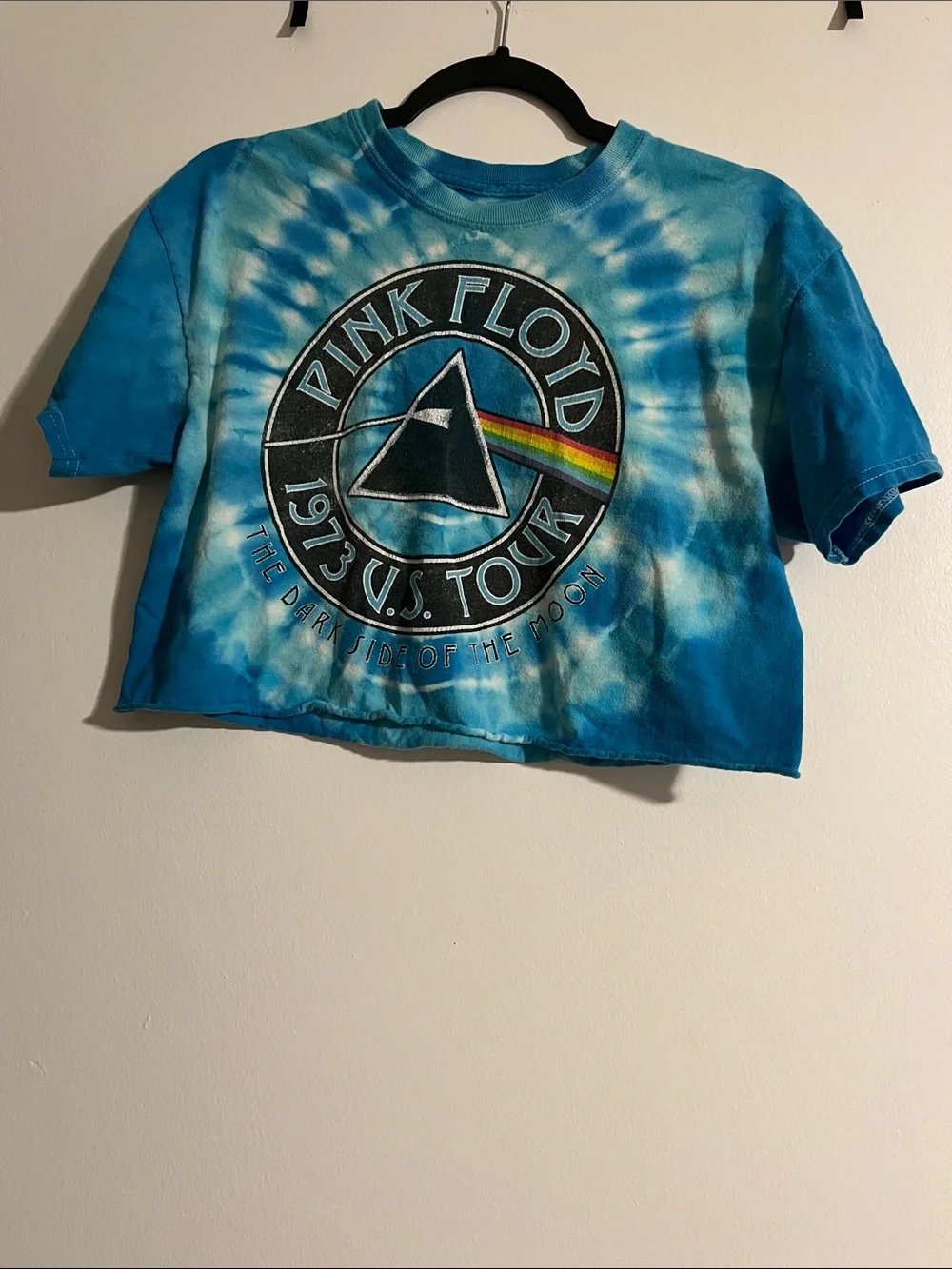 Pink Floyd Blue & White Tie-Dye Crop Top with Prism Logo-women’s - Picture 1 of 4